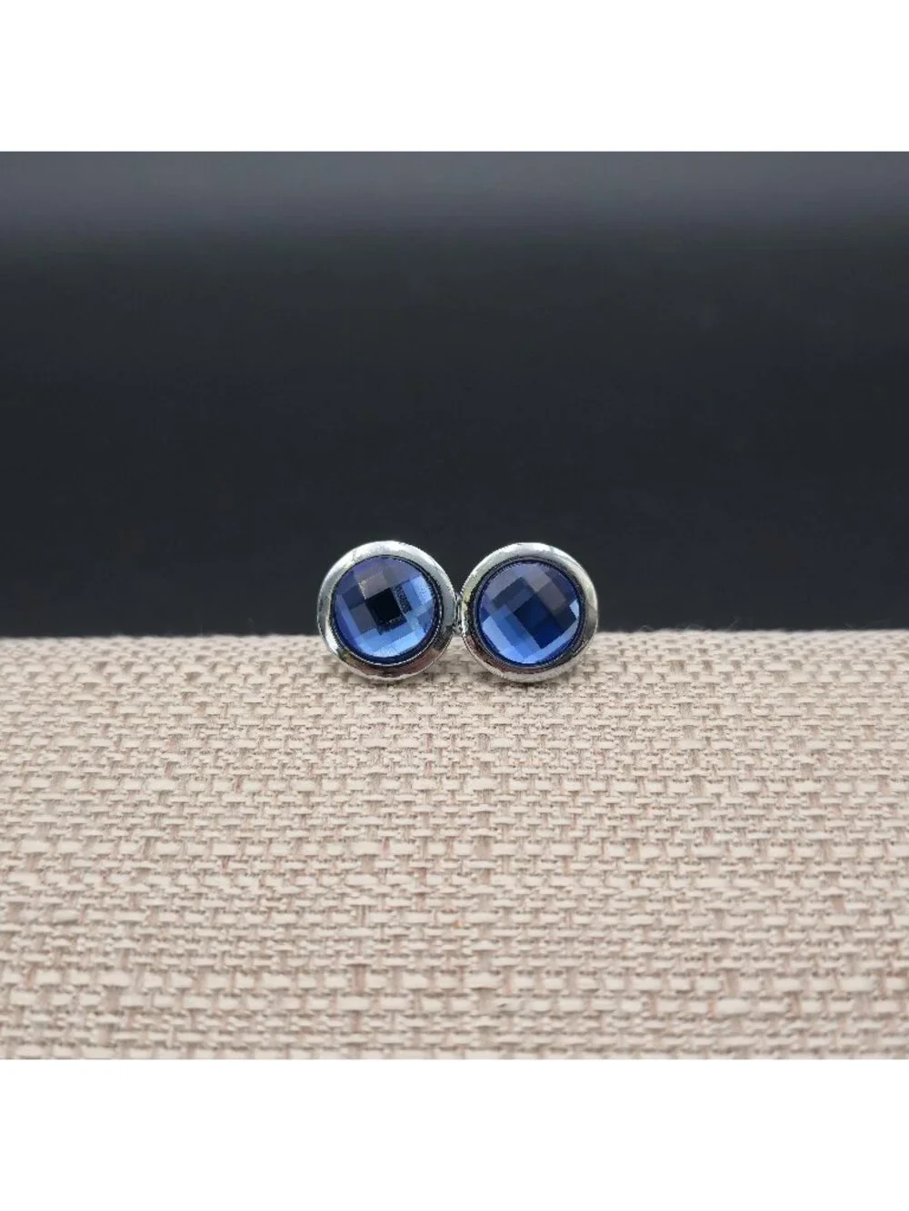 Vintage Silver Tone Faceted Blue Crystal Round Cufflinks Men's Formal Jewelry A8